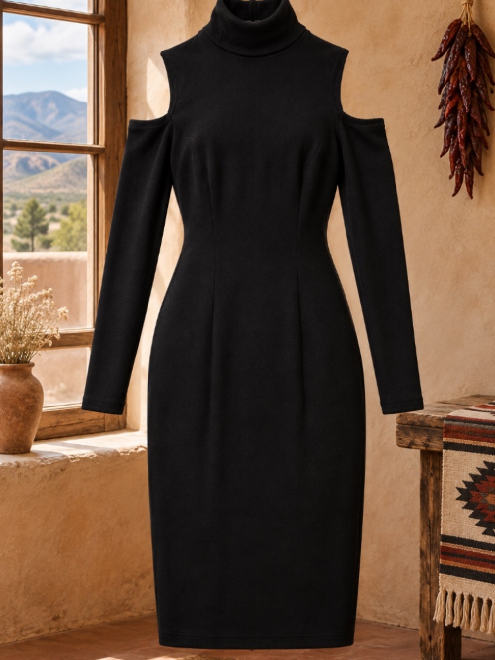 Vintage 1993 Expo Nite Black Cold Shoulder Midi Dress Size 8 USA